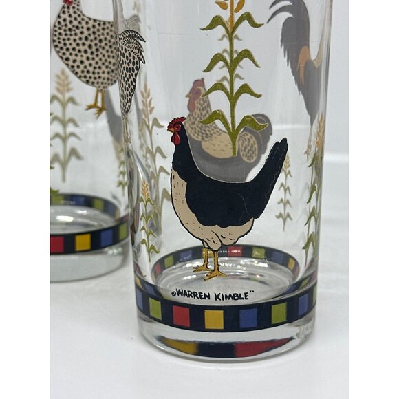 VTG Warren Kimble Country Quartet Rooster Tumblers Set of 2 | 14oz Farmhouse 6" - Picture 4 of 6